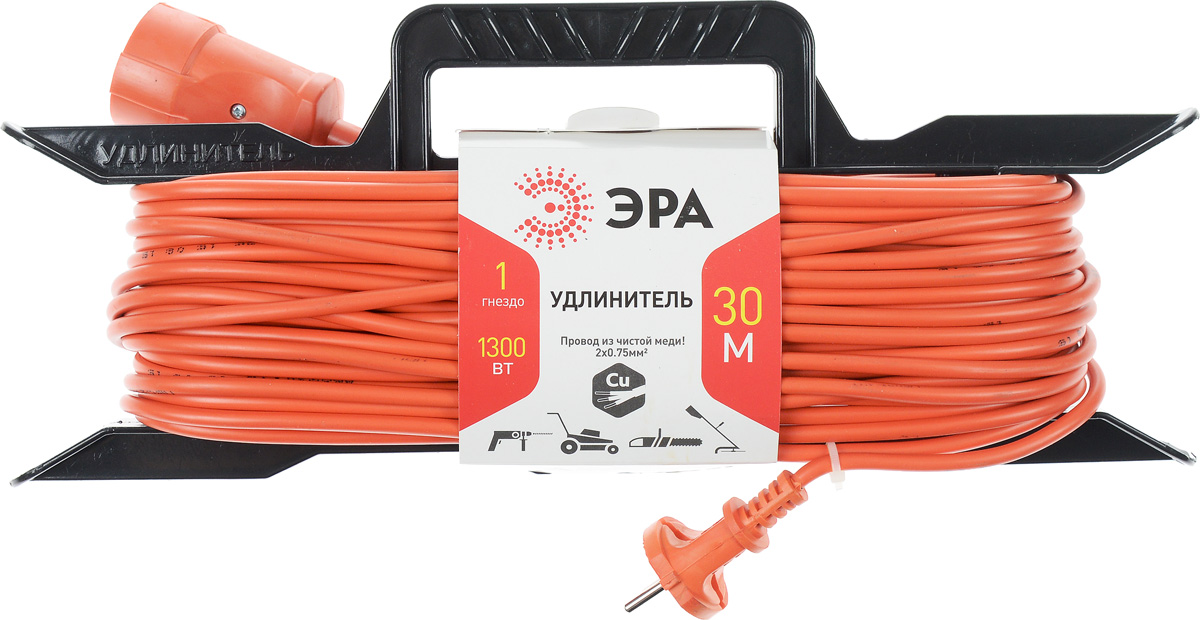 Удлинитель силовой ЭРА UF-1-2x0.75-30m, с рамкой, 1 гнездо, 30 мUF-1-2x0.75-30m Удлинитель силовой ЭРА UF-1-2x0.75-30m, с рамкой, 1 гнездо, 30 мUF-1-2x0.75-30mСиловой удлинитель ЭРА UF-1-2x0.75-30m предназначен для бытового применения и обеспечивает возможность присоединения электрического приемника к однофазной электрической сети с номинальным напряжением 220В. За счет большой длины кабеля незаменим на садовом участке, при проведении строительных и ремонтных работ. Провод выполнен из чистой меди. Удлинитель оснащен пластиковой рамкой с ручкой. Технические характеристики: Сечение провода: 2 х 0,75 мм2. Номинальное напряжение: 220В. Максимальное напряжение: 250В. Максимальная нагрузка с размотанным шнуром: 650 Вт. Максимальная нагрузка со смотанным шнуром: 1300 Вт. Наличие заземляющего контакта: нет. Температура эксплуатации: от +5°С до +40°С. Относительная влажность: не более 85%. Срок службы: 5 лет.