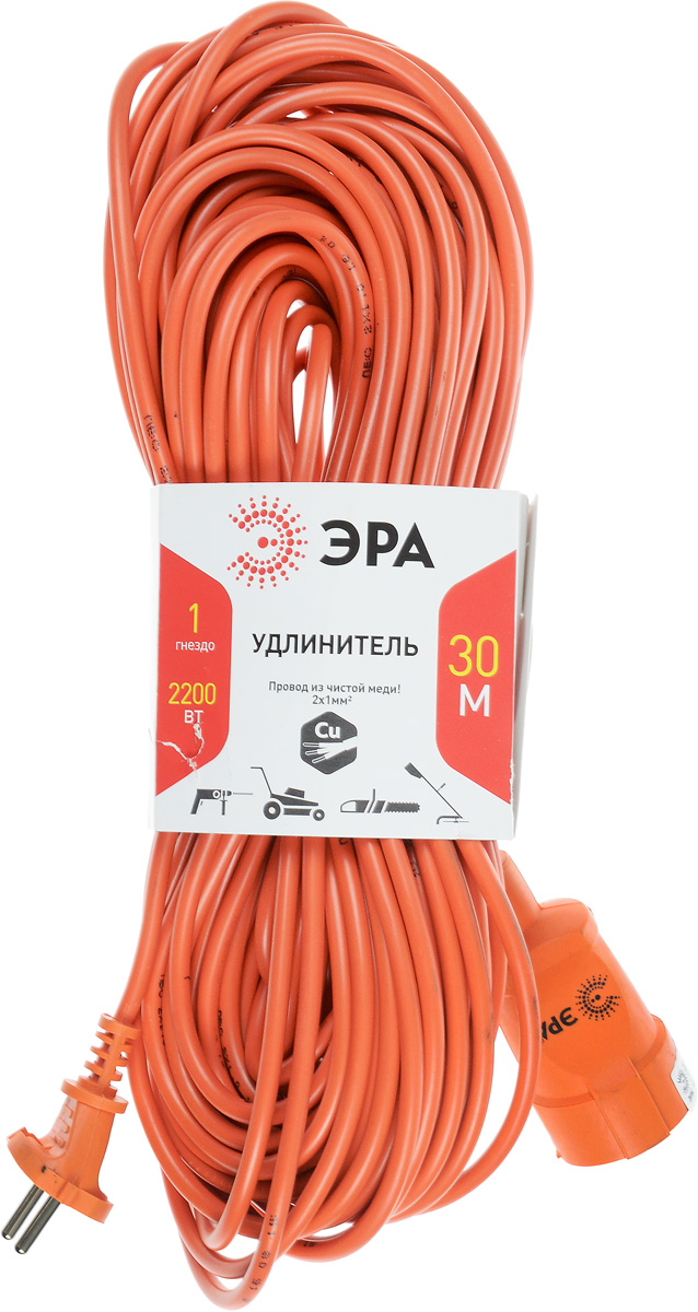 Удлинитель силовой ЭРА UP-1-2x1.0-30m, 1 гнездо, 30 мUP-1-2x1.0-30m Удлинитель силовой ЭРА UP-1-2x1.0-30m, 1 гнездо, 30 мUP-1-2x1.0-30mСиловой удлинитель ЭРА UP-1-2x1.0-30m предназначен для бытового применения и обеспечивает возможность присоединения электрического приемника к однофазной электрической сети с номинальным напряжением 220В. За счет большой длины кабеля незаменим на садовом участке, при проведении строительных и ремонтных работ. Провод выполнен из чистой меди. Технические характеристики: Сечение провода: 2 х 1 мм2. Номинальное напряжение: 220В. Максимальное напряжение: 250В. Максимальная нагрузка с размотанным шнуром: 2200 Вт. Максимальная нагрузка со смотанным шнуром: 1100 Вт. Наличие заземляющего контакта: нет. Температура эксплуатации: от +5°С до +40°С. Относительная влажность: не более 85%. Срок службы: 5 лет.