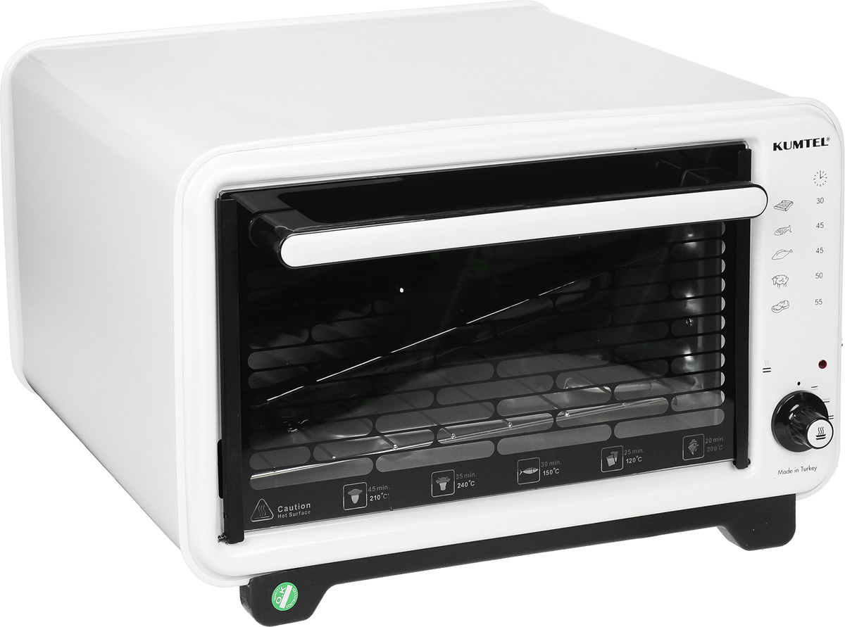 Kumtel KF 3000 D, White жарочный шкаф3000F KA OB RU 02 Kumtel KF 3000 D, White жарочный шкаф3000F KA OB RU 02Турецкая компания Kumtel предлагает широкий выбор мини-духовок для тех, кто любит готовить, но не имеет возможности установить полноценную духовку дома или на даче. Компактный жарочный шкаф Kumtel KF 3000 D белого цвета сэкономит пространство кухни и приготовит полезную, вкусную пищу быстро благодаря мощности 1300 Вт. Вместительная 32-литровая духовка изготовлена из современного жаропрочного материала, ухаживать за которым очень просто. Печь быстро набирает максимальную температуру. Данная электропечь является к тому же и долговечным изделием.