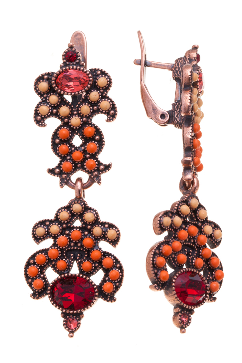 Серьги Jenavi Льянса, цвет: медный, оранжевый. f516u170f516u170 Серьги Jenavi Льянса, цвет: медный, оранжевый. f516u170f516u170Элегантные серьги Jenavi Льянса выполнены из ювелирного сплава с антиаллергическим гальваническим медным покрытием. Изделие оформлено сверкающими кристаллами Swarovski и мелкими матовыми стразами. Серьги застегиваются на удобную английскую застежку, которая эстетично включается в дизайн украшения. Изысканные серьги станут модным аксессуаром как для повседневного, так и для вечернего наряда, они подчеркнет вашу индивидуальность и неповторимый стиль, и помогут создать незабываемый уникальный образ.