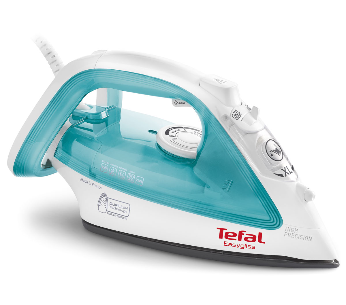 Tefal FV3910E0 утюгFV3910 Tefal FV3910E0 утюгFV3910Утюг Tefal FV3910E0 отличается высокой функциональностью и приятным дизайном. Мощность в 2200 Вт обеспечивает быстрый нагрев и интенсивную подачу пара. Специальное покрытие керамической подошвы Durilium отлично скользит по ткани и безупречно разглаживает даже глубокие складки. Утюг оснащен системой Easycord - при глажке шнур не сминает ткань. Благодаря режиму вертикального отпаривания вы можете отглаживать вещи непосредственно на вешалке. Противокапельная система предотвращает возникновение мокрых разводов на одежде и позволяет гладить деликатные ткани при низкой температуре. Tefal FV3910E0 не нуждается в требовательном уходе - прибор оснащен системой самоочистки и защитой от накипи. За счет свободного вращения шнура провод не перекручивается и не мнет ткань. Благодаря удобному входному отверстию вода легко и быстро заливается во внутренний резервуар.