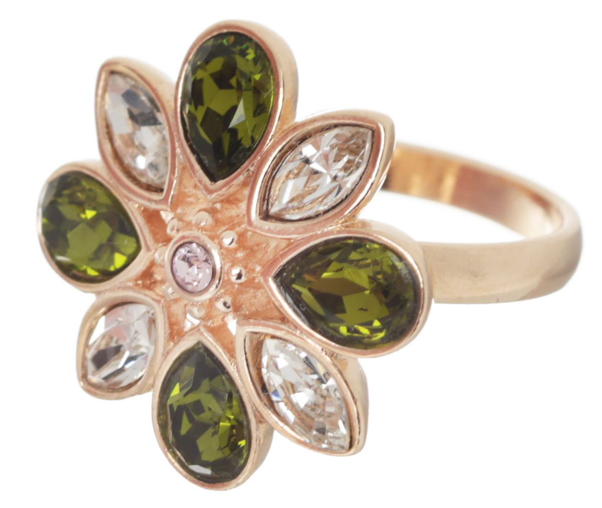 Кольцо Jenavi Фтия, цвет: золотистый, зеленый, прозрачный. Размер 18k321p070 Кольцо Jenavi Фтия, цвет: золотистый, зеленый, прозрачный. Размер 18k321p070Яркое кольцо Jenavi Фтия изготовлено из ювелирного сплава с антиаллергическим гальваническим позолоченным покрытием. Декоративный элемент в виде цветка из чередующихся кристаллов Swarovski придает ему праздничный вид. Изысканное цветовое решение и оригинальный дизайн этого кольца не позволят вам остаться незамеченными.
