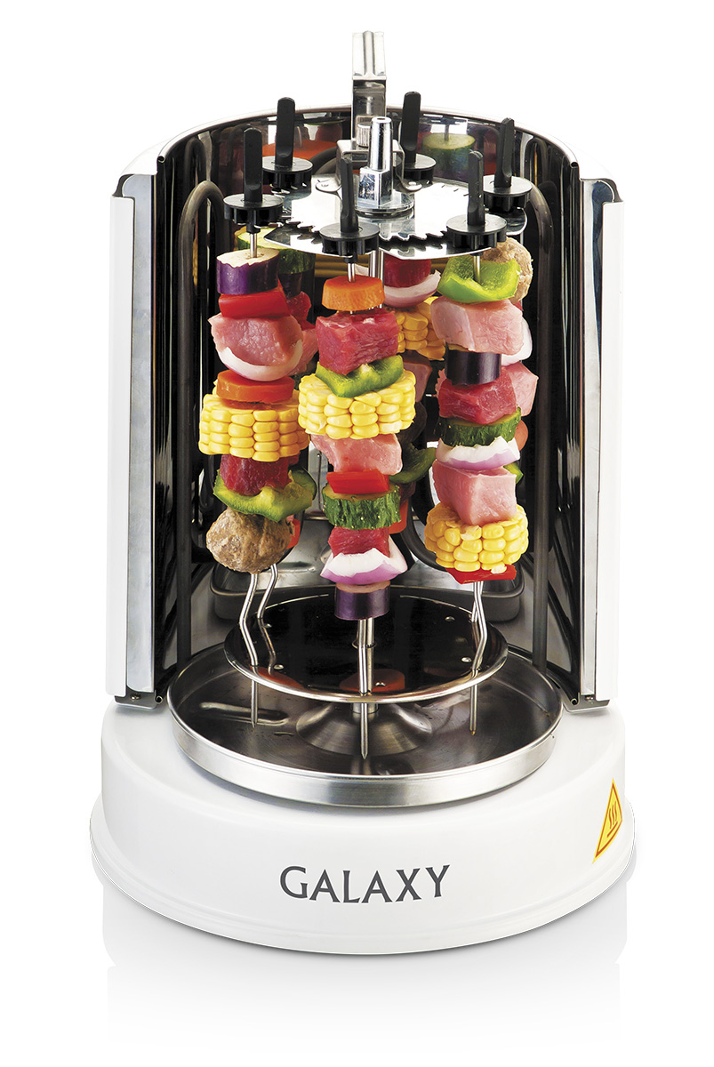 Galaxy GL2611 шашлычница-гриль4650067300719 Galaxy GL2611 шашлычница-гриль4650067300719Электрошашлычница Galaxy GL2611 приготовит для вас любые виды шашлыка за считанные минуты! Шашлычница позволяет приготовить 2,5 кг мяса за раз на шести шампурах из нержавеющей стали. Автоповорот шампуров на 360 градусов позволяет прожаривать каждый кусочек равномерно. Центральный вертел из высококачественной нержавеющей стали предназначен для приготовления целого цыпленка или аппетитной шаурмы. Съемная емкость для сбора жидкости сохранит вашу кухню в чистоте! C Galaxy GL2611 вы приготовите шашлык, вкусовые качества которого ничуть не уступают вкусу традиционного шашлыка! Максимальная загрузка: 2,5 кг