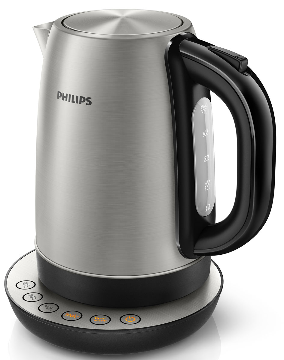 Philips HD9326/20 чайник электрическийHD9326/20 Philips HD9326/20 чайник электрическийHD9326/20Как приготовить вкусный напиток? Для получения насыщенного вкуса каждый горячий напиток должен быть приготовлен при оптимальной температуре. Теперь вы сможете наслаждаться великолепным вкусом горячего напитка, просто выбрав на чайнике Philips HD9326/20 кнопку с нужной температурой. 4 запрограммированных кнопки для выбора горячего напитка: Цифровые установки температуры 80, 90, 95 и 100 °C позволяют подогреть воду до необходимой температуры для приготовления различных видов чая, растворимого кофе или супа. Функция Keep warm поддерживает заданную температуру воды: Больше не нужно каждый раз повторно кипятить воду. Функция поддержания температуры сохраняет необходимую температуру воды в соответствии с выбранной установкой. Широко открывающаяся крышка на пружине для удобного наполнения и очистки исключает контакт с паром. Шнур оборачивается вокруг основания, что позволяет легко разместить чайник на кухне. ...