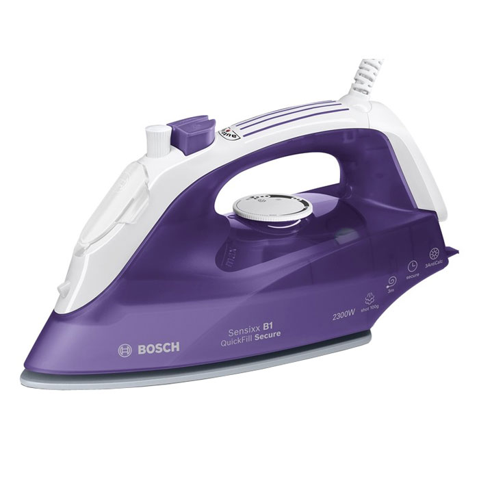 Bosch TDA2680, Purple White утюгTDA2680 Bosch TDA2680, Purple White утюгTDA2680Bosch TDA2680 - утюг с подачей пара, который сам заботится о себе: легко заполняется водой и отключается сам автоматически. Подошва PalladiumGlissee: с каналами для подачи пара и 3-фазовым дизайном отверстий для оптимального распространения пара и идеального скольжения. Система 3AntiCalc: функция тройной очистки с самоочищающейся системой, системой calcn clean и встроенной системой anti-calc. QuickFill: большое отверстие для залива воды с крышкой для невероятно быстрого и простого залива/слива воды Надежная функция автоматического отключения auto shut-off: прибор отключается автоматически, если им не пользуются - для более безопасного глажения.