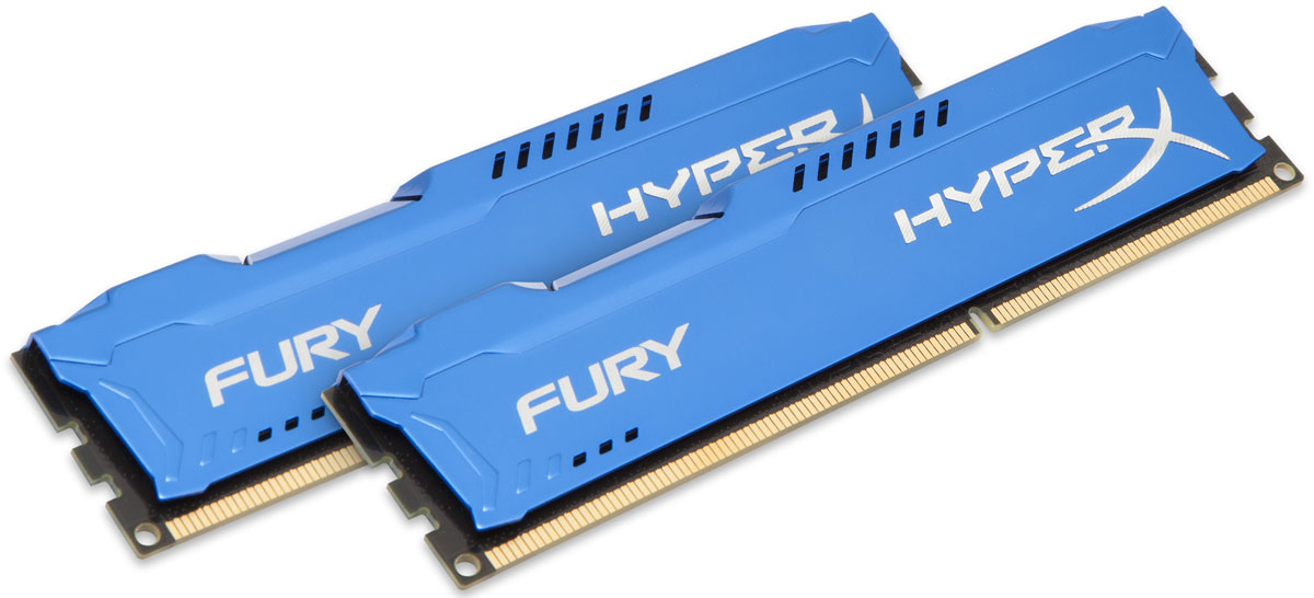 Kingston HyperX Fury DDR3 1866 МГц 2x4GB, Blue комплект оперативной памяти (HX318C10FK2/8)HX318C10FK2/8 Kingston HyperX Fury DDR3 1866 МГц 2x4GB, Blue комплект оперативной памяти (HX318C10FK2/8)HX318C10FK2/8Модули памяти Kingston HyperX FURY DDR3 автоматически разгоняются до максимальной заявленной частоты, а простота и автоматическая конфигурируемость позволяют быстрее включаться в игру и мгновенно выходить на высочайшие скорости, необходимые для победы. Благодаря низкому напряжению (от 1,35 В) потребляется меньше энергии и выделяется меньше тепла, при этом поддерживаются новые чипсеты Intel 100 Series. Ассиметричный и агрессивный дизайн модулей, а также высококачественный алюминий и граненая отделка позволят вам выделиться среди стандартных квадратных конструкций.