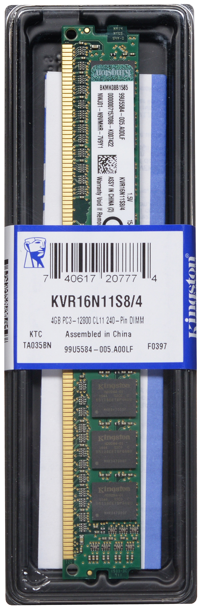 Kingston DDR3 4GB 1600 МГц модуль оперативной памяти (KVR16N11S8/4)KVR16N11S8/4 Kingston DDR3 4GB 1600 МГц модуль оперативной памяти (KVR16N11S8/4)KVR16N11S8/4Модуль оперативной памяти Kingston типа DDR3 обеспечивает увеличенную рабочую частоту (по сравнению с DDR2) при сниженном тепловыделении и экономном энергопотреблении. Напряжение питания при работе составляет 1,5 В. В модуле также имеется 8 чипов с односторонним расположением. Объем памяти 4 ГБ позволит свободно работать со стандартными, офисными и ресурсоемкими программами, а также современными нетребовательными играми. Работа осуществляется при тактовой частоте 1600 МГц и пропускной способности, достигающей до 12800 Мб/с, что гарантирует качественную синхронизацию и быструю передачу данных, а также возможность выполнения множества действий в единицу времени. Параметры тайминга 11-11-11 не принижают скорости работы системы. ValueRAM Kingston - это модули памяти, изготовленные в соответствии с отраслевыми стандартами, обеспечивающие непревзойденную производительность и отличающиеся легендарной надежностью Kingston.