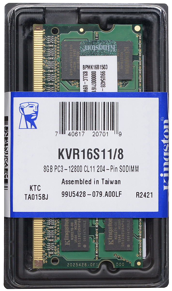 Kingston DDR3 8GB 1600 МГц модуль оперативной памяти (KVR16S11/8)KVR16S11/8 Kingston DDR3 8GB 1600 МГц модуль оперативной памяти (KVR16S11/8)KVR16S11/8Модуль оперативной памяти Kingston типа DDR3 для ноутбуков обеспечивает увеличенную рабочую частоту (по сравнению с DDR2) при сниженном тепловыделении и экономном энергопотреблении. Напряжение питания при работе составляет 1,5 В. В модуле также имеется 16 чипов с двухсторонним расположением. Объем памяти 8 ГБ позволит свободно работать со стандартными, офисными и профессиональными ресурсоемкими программами, а также современными требовательными играми. Работа осуществляется при тактовой частоте 1600 МГц и пропускной способности, достигающей до 12800 Мб/с, что гарантирует качественную синхронизацию и быструю передачу данных, а также возможность выполнения множества действий в единицу времени. Параметры тайминга 11-11-11 гарантируют быструю работу системы. ValueRAM Kingston - это модули памяти, изготовленные в соответствии с отраслевыми стандартами, обеспечивающие непревзойденную производительность и отличающиеся легендарной надежностью Kingston.