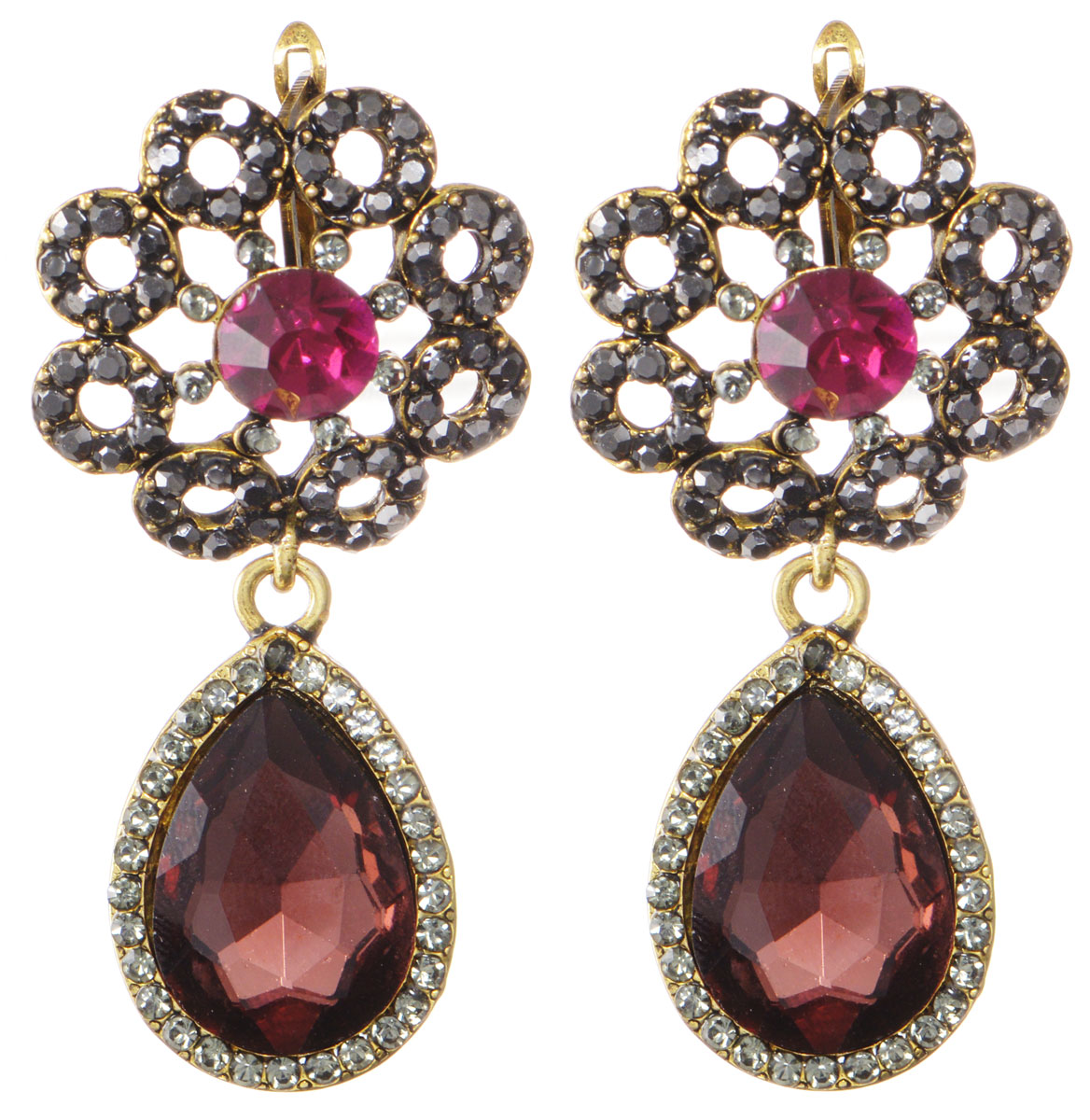 Серьги Taya, цвет: золотой, бордовый, малиновый. T-B-9451T-B-9451-EARR-HEMATITE Серьги Taya, цвет: золотой, бордовый, малиновый. T-B-9451T-B-9451-EARR-HEMATITEОригинальные серьги Taya изготовлены из металлического сплава в виде цветка и дополнены оригинальными подвесками каплевидной формы, которые оформлены гранеными вставками из стекла. В качестве основания изделия используется английский замок, который надежно зафиксирует сережку. Элегантные серьги помогут дополнить любой образ и привнести в него завершающий яркий штрих.