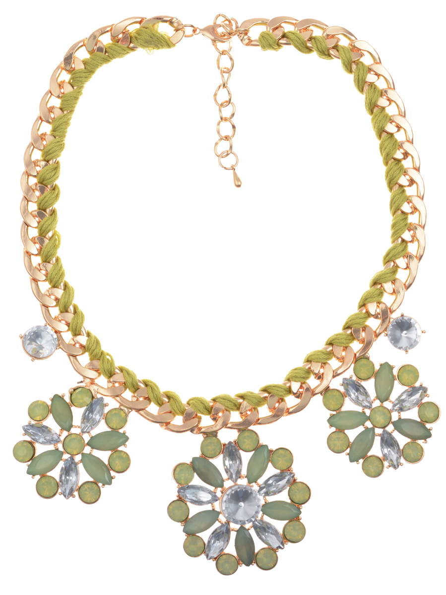 Колье Taya, цвет: золотистый, мятный. T-B-9721T-B-9721-NECK-GL.MINT Колье Taya, цвет: золотистый, мятный. T-B-9721T-B-9721-NECK-GL.MINTКолье современного дизайна Taya изготовлено из металлического сплава, текстиля и пластика. Изделие оформлено оригинальными декоративными элементами в форме ромашек, инкрустированными сверкающими декоративными камнями. Колье застегивается на замок-карабин, а также в цепочке предусмотрены дополнительные звенья для регулировки длины изделия. Такое колье поможет дополнить любой образ и привнести в него завершающий штрих.