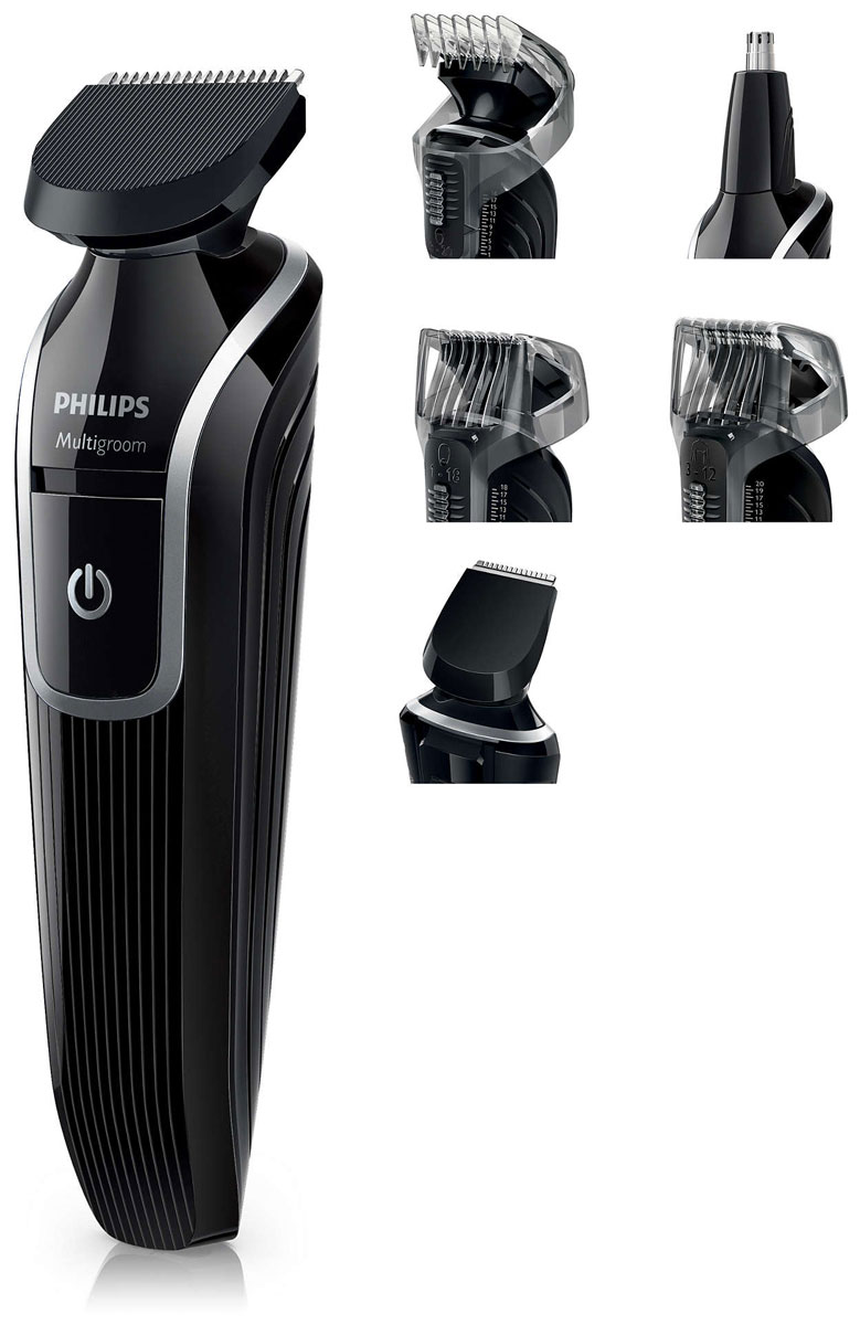 Philips QG3335/15 стайлер для лица и телаQG3335/15 Philips QG3335/15 стайлер для лица и телаQG3335/15Водонепроницаемый стайлер MultiGroomer позволит создать завершенный образ. Полноразмерный триммер и 4 насадки в комплекте, включая регулируемые гребни с 18 установками длины, — все, что нужно для ухода за волосами на лице и теле. При помощи триммера для подравнивания можно создавать тонкие линии и прорабатывать детали, чтобы продемонстрировать свой уникальный стиль. Простое и комфортное удаление нежелательных волос в ушах и носу вам обеспечит этот пристяжной поворотный триммер Вы сами решаете, какой длины будет ваша борода. Полноразмерный триммер оснащен гребнем для бороды с 18 установками длины с шагом 1 мм. Поддерживайте аккуратную, стильную стрижку нужной длины при помощи гребня для стрижки с 18 установками длины с шагом 1 мм (от 3 до 20 мм). Подравнивайте волосы на теле до нужной длины, выбрав одну из 10 различных установок на насадке-гребне для тела. Благодаря водонепроницаемому корпусу этот...