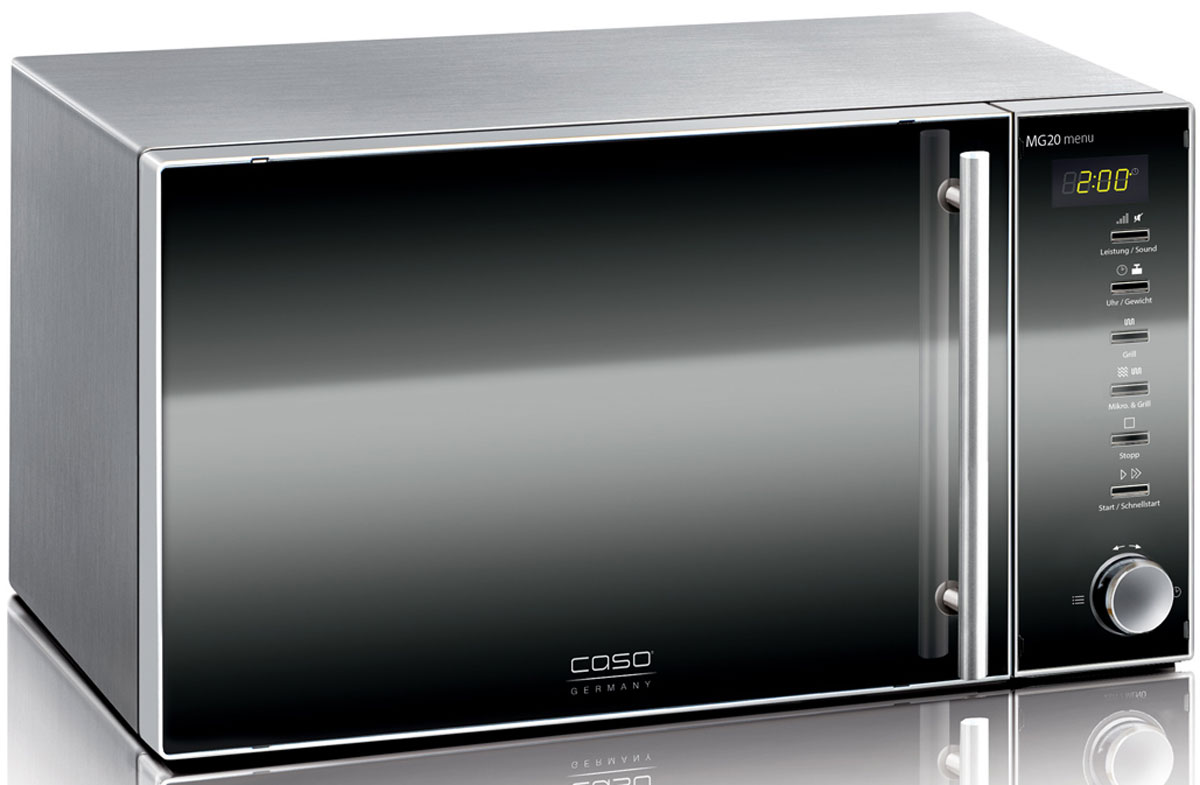 Caso MG 20 Menu, Black микроволновая печьMG 20 Menu Black Caso MG 20 Menu, Black микроволновая печьMG 20 Menu BlackМикроволновая печь с грилем Caso MG 20 Menu имеет объем 20 литров, что вполне достаточно для разморозки, приготовления или разогрева блюд среднего и большого размера, а также для выпечки в формах. Микроволновая печь может предложить 5 уровней мощности микроволнового излучения, 60 минут времени на таймере, как максимальную величину, а также режим гриля и размораживания полуфабрикатов. К тому же, камера печи оснащена яркой подсветкой, а сама печь - звуковым сигналом окончания таймера с возможностью отключения. Диаметр тарелки: 25,5 см Автоматических программ: 14 Комбинированных программ: 2