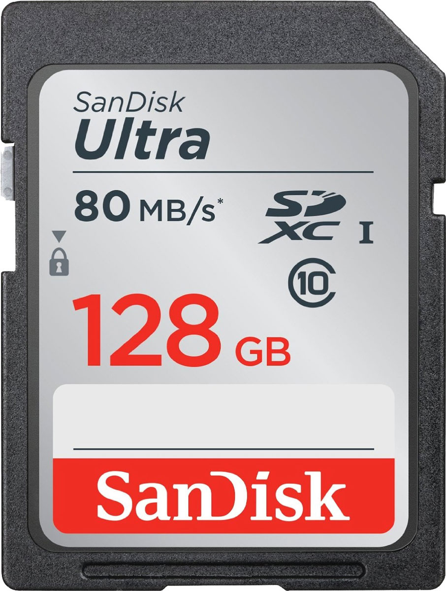 SanDisk Ultra SDXC UHS-I 128GB карта памятиSDSDUNC-128G-GN6IN SanDisk Ultra SDXC UHS-I 128GB карта памятиSDSDUNC-128G-GN6INСохраняйте больше фото и видео и копируйте их на компьютер быстрее с использованием карт памяти SanDisk Ultra SDXC UHS-I. Они в два раза быстрее обычных карт SDXC для съемки лучших фото и видео в Full HD на компактных фото- и видеокамерах среднего ценового сегмента. Карты SanDisk Ultra SDXC UHS-I сокращают время загрузки, а также обеспечивают объем памяти и производительность, необходимые для съемки и сохранения от 16 до 128 ГБ высококачественных фото и видео в Full HD. Сверхвысокая скорость передачи данных до 80 МБ/с сокращает время переноса изображений и видео с карты на компьютер. Карты памяти SanDisk Ultra SDXC UHS-I устойчивы к воздействию влаги, высоких температур, рентгеновских лучей, механическому воздействию, совместимы с цифровыми устройствами, поддерживающими формат SDXC.