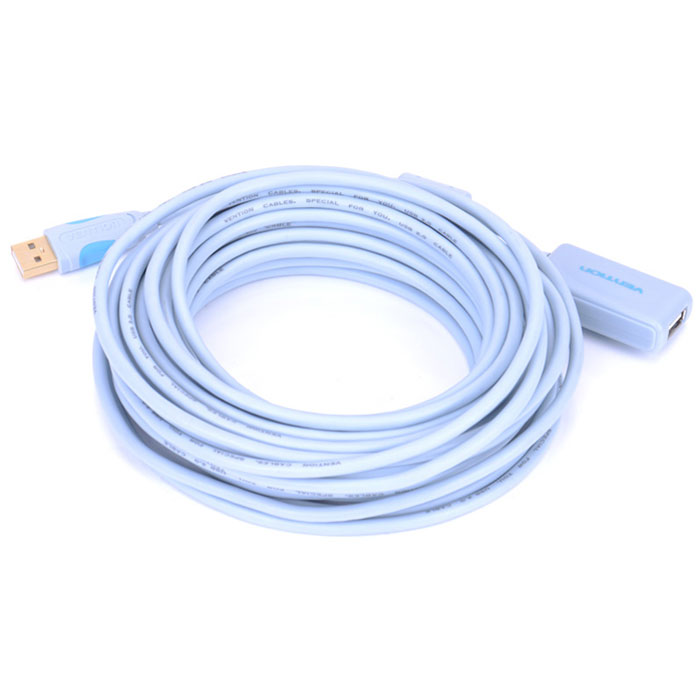 Vention USB 2.0 AM/AF кабель-удлинитель с усилителем (5 м)VAS-C01-S500 Vention USB 2.0 AM/AF кабель-удлинитель с усилителем (5 м)VAS-C01-S500Внешний интерфейсный кабель Vention USB 2.0 AM/AF предназначен для синхронизации и передачи данных периферийных устройств и их компонентов с разъемом USB, в основном используется, как удлинитель. Ферритовое кольцо увеличивает индуктивность проходящего, через него участка кабеля в несколько сотен/тысяч раз, что обеспечивает подавление помех. Чип - усилитель обеспечивает бесперебойную, непрерывную работу по всей длине кабеля при передаче сигнала. Пропускная способность интерфейса: до 480 Мбит/сек. Совместимость: USB 1.1 Тип оболочки: ПВХ - экранированный (фольга) Сечение жилы: 24/28AWG