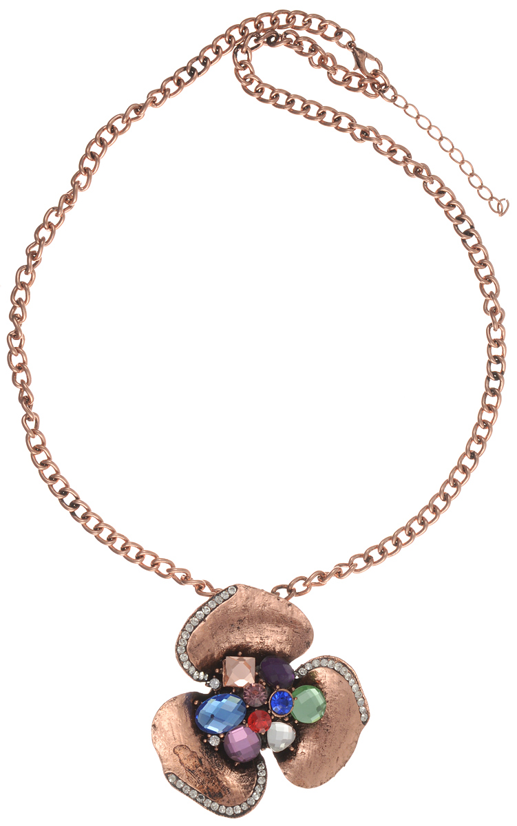 Колье Taya, цвет: бронзовый. T-B-10172T-B-10172-NECK-BZ.MULTI Колье Taya, цвет: бронзовый. T-B-10172T-B-10172-NECK-BZ.MULTIВеликолепное колье Taya изготовлено из бижутерного сплава. Модель выполнена в виде цепочки и дополнена подвеской в виде цветка с тремя лепестками. Лепестки цветка украшены стразами, центральная часть - ограненными разноцветными кристаллами разных форм. Застегивается колье на замок-карабин с регулирующей длину цепочкой. Подвеска оснащена застежкой-булавкой, благодаря которой изделие можно использовать отдельно от цепочки, как брошь. Такое украшений поможет вам создать уникальный и запоминающийся образ и позволит выделиться среди окружающих.