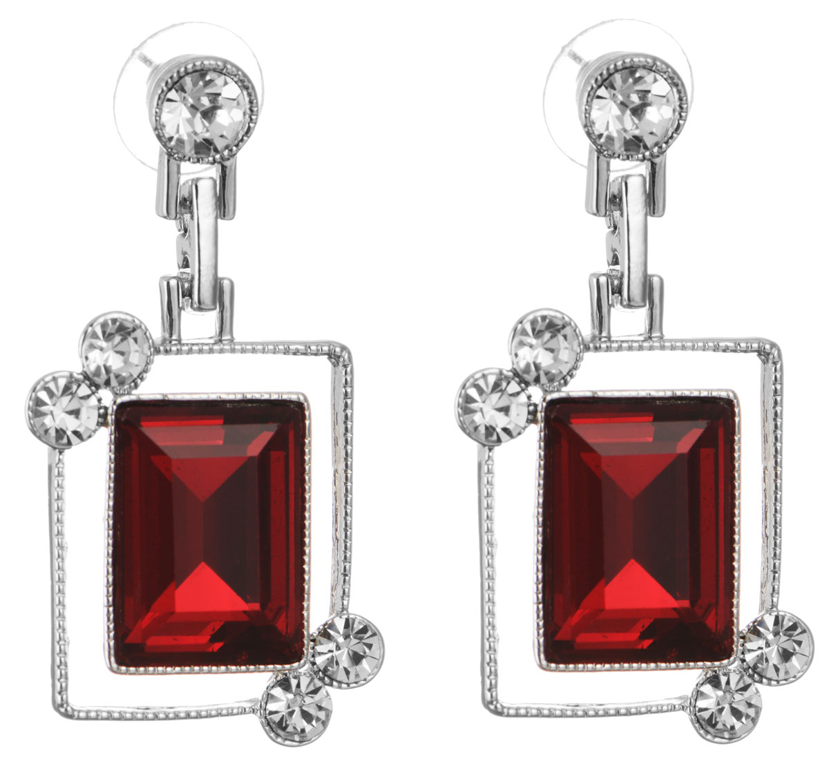 Серьги Taya, цвет: серебристый, красный. T-B-10689-EARR-SL.REDT-B-10689-EARR-SL.RED Серьги Taya, цвет: серебристый, красный. T-B-10689-EARR-SL.REDT-B-10689-EARR-SL.REDОригинальные серьги Taya, выполненные из металлического сплава в виде подвесок квадратной формы декорированных крупными и мелкими стразами, придадут вашему образу изюминку, подчеркнут красоту или преобразят повседневный наряд. Застегиваются на замок-гвоздик с пластиковой заглушкой. Такие серьги позволит вам с легкостью воплотить самую смелую фантазию и создать собственный, неповторимый образ.