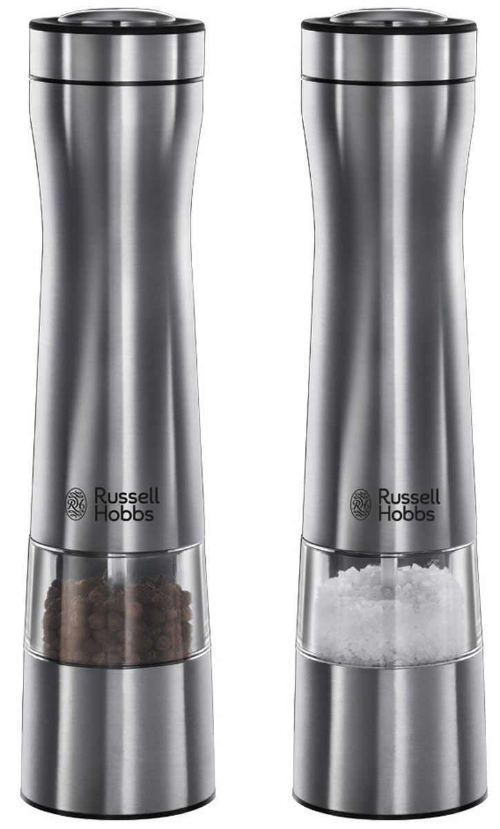 Russell Hobbs 22810-56 измельчитель22810-56 Russell Hobbs 22810-56 измельчитель22810-56Чтобы упростить процесс измельчения соли и перца, специалисты Russell Hobbs создали стильные приборы из нержавеющей стали, приводимые в действие простым нажатием одной кнопки и оснащенные керамическими жерновами и системой регулирования размера помола. Также модель 22810-56 снабжена световым индикатором, который горит во время работы. Устройство работает от батарей 6 х AAA (не входят в комплект).