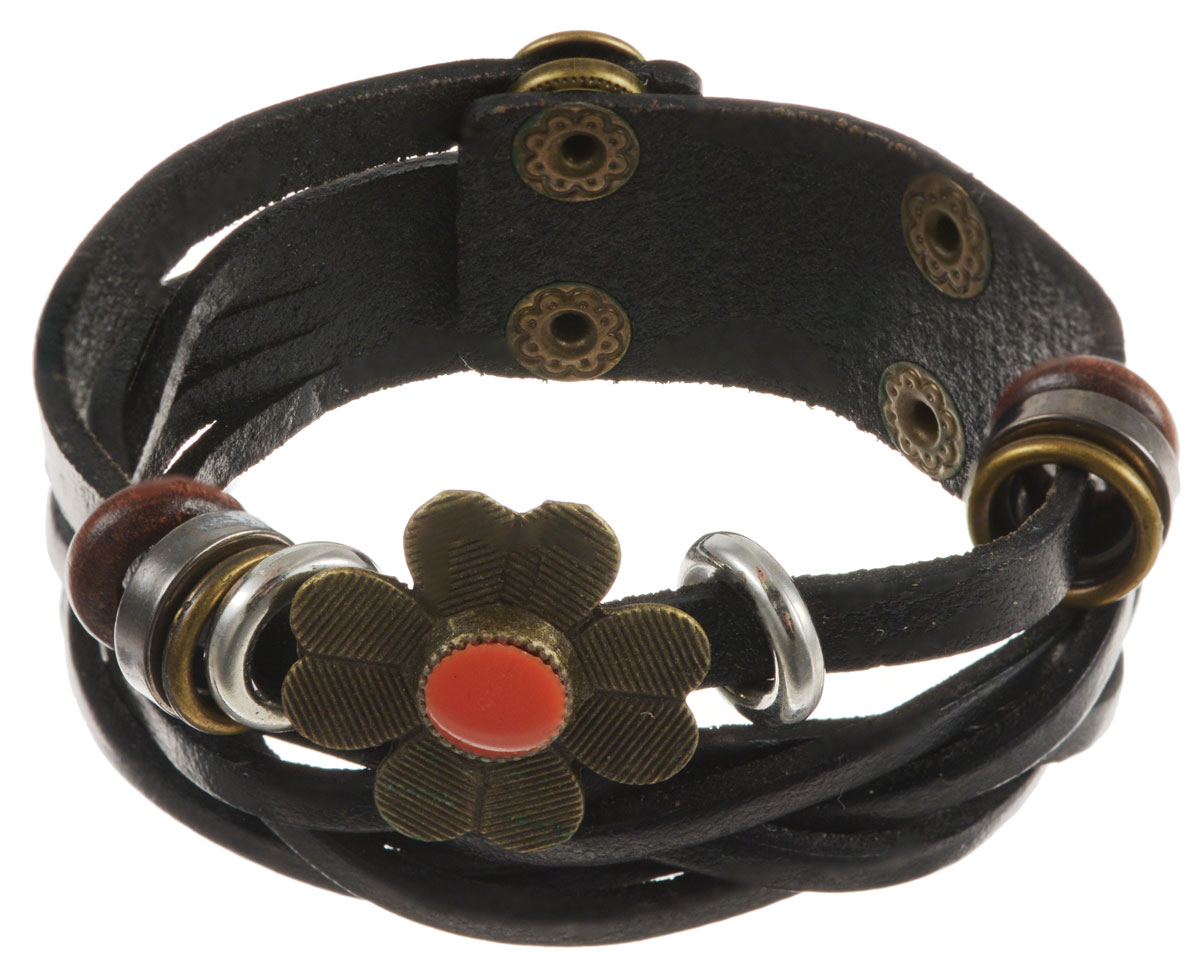 Браслет Taya, цвет: черный. T-B-10421-BRAC-BLACKT-B-10421-BRAC-BLACK Браслет Taya, цвет: черный. T-B-10421-BRAC-BLACKT-B-10421-BRAC-BLACKСтильный браслет Taya выполнен из натуральной кожи состоит из двух полос. Одна оформлена в виде косички, вторая декорирована цветком и металлическими и деревянными колечками. Изделие застегивается на кнопки, с помощью которых можно регулировать объем. Такой оригинальный браслет не оставит равнодушной ни одну любительницу изысканных и необычных украшений, а также позволит с легкостью воплотить самую смелую фантазию и создать собственный, неповторимый образ.