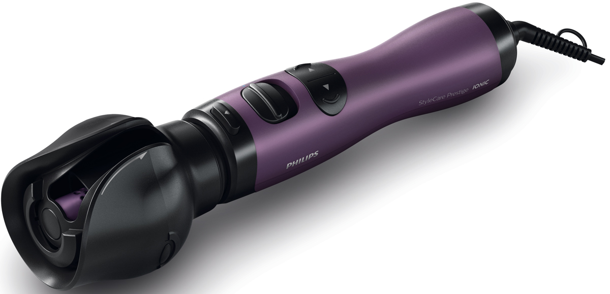 Philips HP8668, Purple фен-стайлер для автозавивки 3-в-1HP8668/00 Philips HP8668, Purple фен-стайлер для автозавивки 3-в-1HP8668/00В комплектацию новой фен-щетки с системой автоматического вращения Philips HP8668/00 StyleCare входит уникальная насадка для завивки, с помощью которой можно создать мягкие локоны и волны, а также круглая щетка для придания объема и насадка для бережной сушки. Сушка, укладка и бережный уход! Когда волосы будут высушены на 80%, поместите прядь волос в отверстие насадки для завивки потоком воздуха. После нажатия на кнопку прядь волос будет накручена в камеру для локонов для сушки и укладки. Результат — роскошные локоны и превосходная естественная укладка. Термощетка диаметром 50 мм придает объем и блеск. Используйте ее на слегка влажных волосах, и вашу укладку будет не отличить от салонной. Отрицательно заряженные ионы позволяют избежать статического электричества и улучшить общее состояние волос, а также способствуют закрытию волосяных чешуек, что придает волосам дополнительный блеск. В результате ваши волосы гладкие, сияющие и шелковистые....
