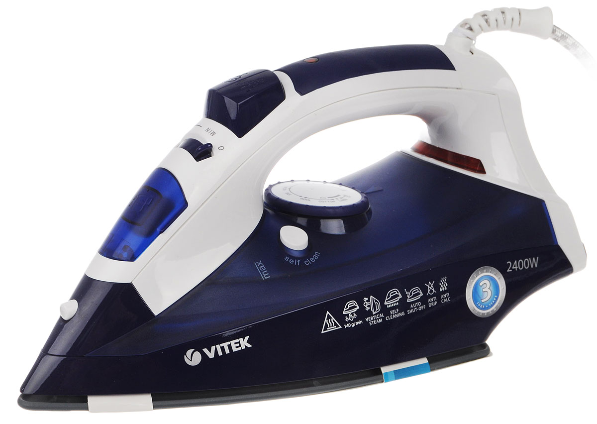 Vitek VT-1245P утюг + мешок для стиркиVT-1245P + мешок для стирки Vitek VT-1245P утюг + мешок для стиркиVT-1245P + мешок для стиркиVitek VT-1245P - надежный и недорогой утюг. Данная модель при оптимальной стоимости богата функционалом. Функция разбрызгивания воды и вертикального отпаривания, система самоочистки, противокапельная система и защита от накипи – все это присутствует в одном устройстве. При этом утюг максимально прост в использовании. Изменить температуру подошвы можно путем регулировки поворотного переключателя, воспользоваться отпариванием или функцией защиты можно путем нажатия на соответствующие кнопки. Все очень просто при эффективном удалении даже самых глубоких складок.