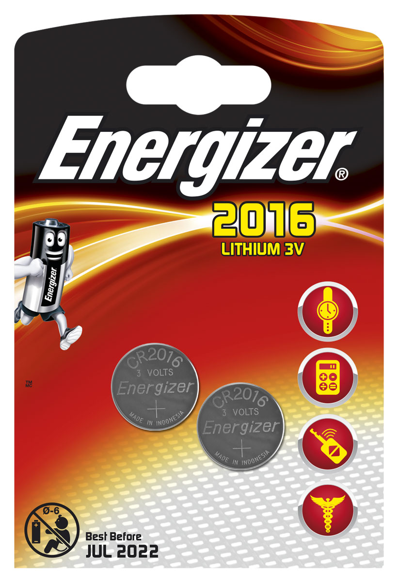 Батарейка Energizer Lithium, тип CR2016, 3V, 2 шт637984/626986/638711 Батарейка Energizer Lithium, тип CR2016, 3V, 2 шт637984/626986/638711Батарейка Energizer Lithium предназначена для электронных устройств. Устанавливается в электронные игры и игрушки, устройства личной гигиены, калькуляторы, электронные ежедневники и книги, системы бесключевого доступа, системы открывания гаражных ворот, цифровые термометры, тонометры и бытовые медицинские приборы.