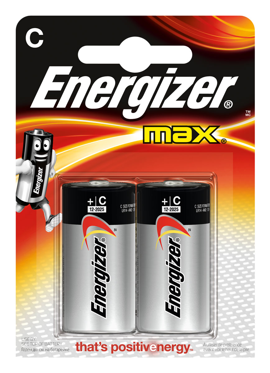 Батарейка Energizer Max, тип C/LR14, 1,5 V, 2 штE300129500 Батарейка Energizer Max, тип C/LR14, 1,5 V, 2 штE300129500Батарейка Energizer Max - безотказный источник энергии для устройств повседневного пользования. Это первая в мире щелочная батарейка без ртути. Работает до 45% дольше, держит заряд до 10 лет. Стандартные щелочные батарейки Energizer защищены от протеканий.