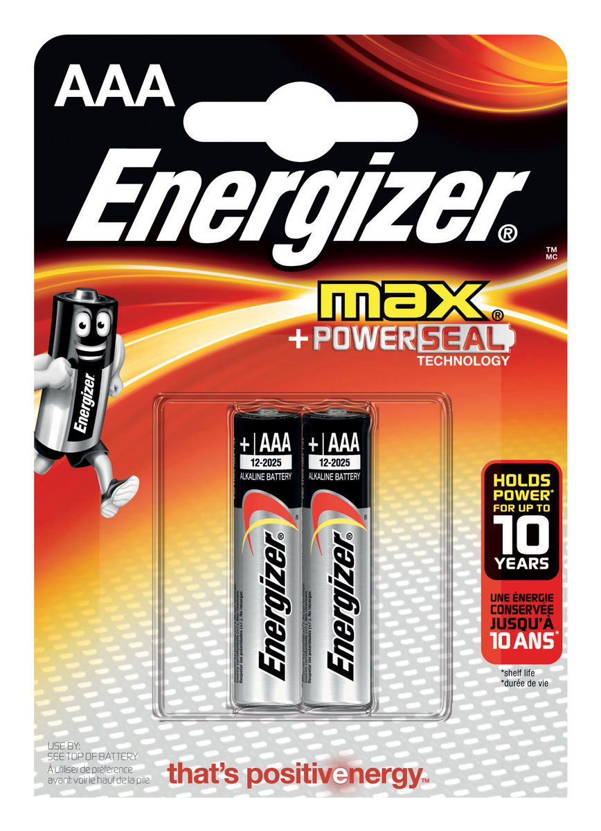 Батарейка Energizer Max, тип ААA/LR03, 1,5 V, 2 штE300157200 Батарейка Energizer Max, тип ААA/LR03, 1,5 V, 2 штE300157200Батарейка Energizer Max - безотказный источник энергии для устройств повседневного пользования. Чаще всего применяется в пультах управления, небольших фонарях, часах, радио. Это первая в мире щелочная батарейка без ртути. Работает до 45% дольше, держит заряд до 10 лет. Стандартные щелочные батарейки Energizer защищены от протеканий.