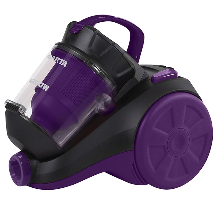 Marta MT-1350, Black Purple пылесосMT-1350_Black/Purple Marta MT-1350, Black Purple пылесосMT-1350_Black/PurpleМощный компактный пылесос Marta MT-1350 без мешка для сбора пыли и высокоэффективной системой фильтрации Мультициклон. Благодаря 6-ступенчатой системе фильтрации воздух, поступающий из пылесоса, не содержит мельчайшей пыли. Высокоэффективная система фильтрации Мультициклон обеспечивает исключительную очистку воздуха и поддерживает постоянную высокую мощность всасывания, а регулятор потока воздуха на ручке позволяет вручную корректировать ее при необходимости. Удобный пластиковый контейнер вместо мешка для сбора пыли экономит время и средства при эксплуатации пылесоса, делая его очень простым в обслуживании. Большая ручка для переноски и система автосматывания шнура обеспечивают легкость и удобство в работе. Металлическая телескопическая труба и комплект дополнительных насадок для деликатной чистки, мягкой мебели, пола, ковров и труднодоступных мест позволят без особого труда полностью очистить любое помещение от пыли и...