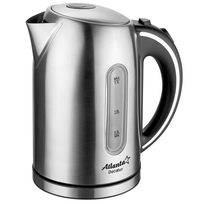Atlanta ATH-2425 электрический чайникATH-2425 Atlanta ATH-2425 электрический чайникATH-2425Электрочайник Atlanta ATH-2425 имеет корпус из нержавеющей стали. Максимальный объем составляет 1,7 л, а мощность 2100 Вт. Среди особенностей данной модели можно выделить закрытый нагревательный элемент, отсек для сетевого шнура, индикацию включения, вращение корпуса на 360 градусов и автоматическое отключение при недостаточном количестве воды.