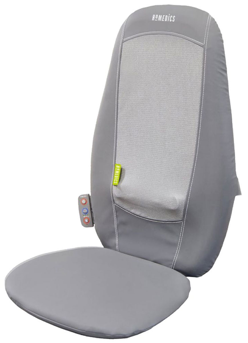 HoMedics BMSC-1000H-EU массажная накидкаBMSC-1000H-EU HoMedics BMSC-1000H-EU массажная накидкаBMSC-1000H-EUHoMedics BMSC-1000H-EU - массажная накидка с регулировкой роликов по ширине и встроенным пультом управления, которая обеспечивает интенсивный и глубокий массаж Shiatsu. Три программы разработаны специально для массажа спины: полный, верх и низ. Прибор имеет комплексную программу управления тремя кнопками и оборудован функцией подогрева. Для того, чтобы ощутить успокаивающее тепло, когда массажер включен, просто нажмите на кнопку прогрева! Обивка изготовлена из приятной мягкой ткани светло-серого цвета. HoMedics BMSC-1000H-EU автоматически выключится через 15 минут после окончания массажа.