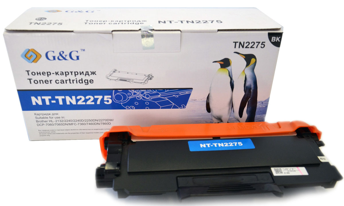 G&G NT-TN2275 тонер-картридж для Brother HL-2132/2240/2250/DCP-7060/7065/MFC-7360/7460/7860NT-TN2275 G&G NT-TN2275 тонер-картридж для Brother HL-2132/2240/2250/DCP-7060/7065/MFC-7360/7460/7860NT-TN2275Тонер-картридж G&G NT-TN2275 для лазерных принтеров Brother HL-2132/2240/2250/DCP-7060/7065/MFC-7360/7460/7860. Расходные материалы G&G для лазерной печати максимизируют характеристики принтера. Обеспечивают повышенную чёткость чёрного текста и плавность переходов оттенков серого цвета и полутонов, позволяют отображать мельчайшие детали изображения. Обеспечивают надежное качество печати.