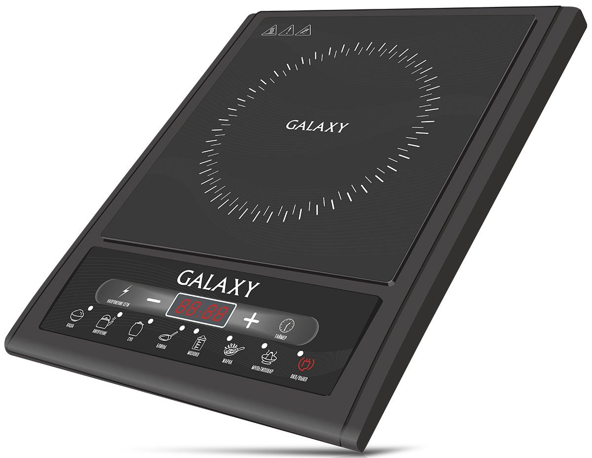 Galaxy GL 3054 индукционная плитка4650067302157 Galaxy GL 3054 индукционная плитка4650067302157Индукционная плита Galaxy GL 3054 - компактная и универсальная помощница современной хозяйки. Для данной модели характерна высокая функциональность, выраженная в наличии 7 программ приготовления и возможности установки мощности и температуры. Плита обеспечит высокий уровень удобства и комфорта благодаря сенсорному управлению с цифровым дисплеем и светодиодной индикацией. Высокая безопасность гарантирована автоматическим отключением плиты при отсутствии посуды. В свою очередь, элегантный и стильный дизайн плиты органично впишется в самый изысканный интерьер. 7 программ приготовления (Каша, Кипячение, Суп, Блины, Молоко, Жарка, Мультиповар) Возможность установки мощности и температуры Диапазон параметров температуры 80-270°С Диапазон параметров мощности 200-2000 Вт Таймер и отложенный старт до 24 часов Стеклокерамическая варочная поверхность Цифровой дисплей Автоотключение при отсутствии посуды.