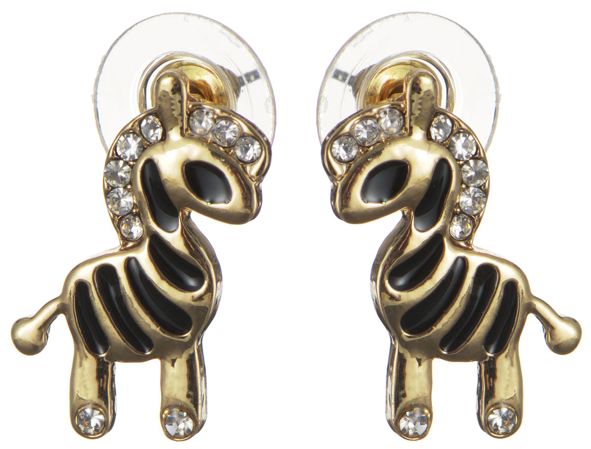Серьги Happy Charms Family, цвет: золотистый, черный. NOAE0548NOAE0548 Серьги Happy Charms Family, цвет: золотистый, черный. NOAE0548NOAE0548Оригинальные серьги Happy Charms Family выполнены из гипоаллергенного ювелирного сплава и оформлены в виде маленькой лошадки, декорированной стразами. Такие серьги помогут создать вам свой неповторимый стиль. Серьги застегиваются на замок-гвоздик с пластиковой заглушкой, который надежно зафиксирует сережку. Стильные серьги помогут дополнить любой образ и привнести в него завершающий яркий штрих.