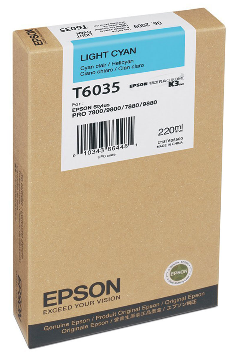 Epson T6035 (C13T603500), Light Cyan картридж для Stylus PRO 7800/7880/9800/9880C13T603500 Epson T6035 (C13T603500), Light Cyan картридж для Stylus PRO 7800/7880/9800/9880C13T603500Картридж Epson T6035 для струйных принтеров Epson Stylus PRO 7800/7880/9800/9880. Расходные материалы Epson для печати максимизируют характеристики принтера. Обеспечивают повышенную четкость изображения и плавность переходов оттенков и полутонов, позволяют отображать мельчайшие детали изображения. Обеспечивают надежное качество печати.