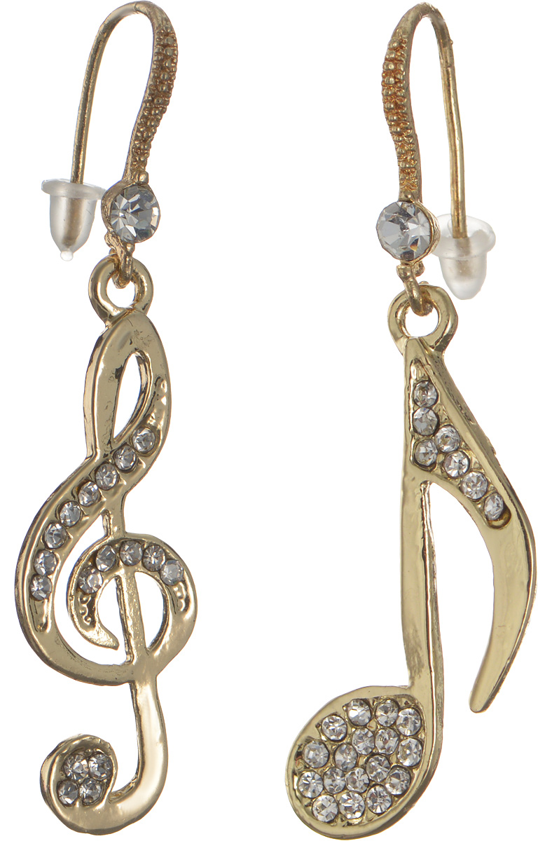 Серьги Happy Charms Family, цвет: золотой, белый. NOAE0546NOAE0546 Серьги Happy Charms Family, цвет: золотой, белый. NOAE0546NOAE0546Оригинальные серьги Happy Charms Family выполнены из гипоаллергенного ювелирного сплава и оформлены подвесками в виде скрипичного ключа и ноты, инкрустированных стразами. Такие серьги помогут создать вам свой неповторимый стиль. Серьги застегиваются на замок-петлю с силиконовым фиксатором, который надежно зафиксирует сережку. Стильные серьги помогут дополнить любой образ и привнести в него завершающий яркий штрих.