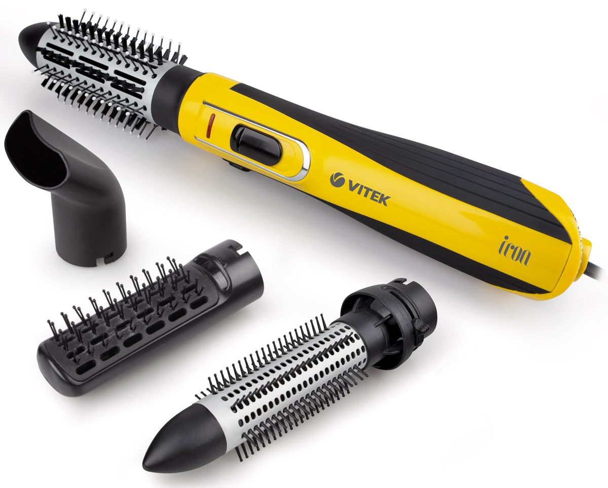 Vitek VT-2509(Y) фен-щеткаVT-2509(Y) Vitek VT-2509(Y) фен-щеткаVT-2509(Y)Совершенно новый подход к укладке волос вам позволит открыть для себя фен-щетка VT-2509 Y. Стильно и компактное устройство поможет не только сделать самые невероятные варианты укладки волос в шикарные локоны, но и сохранить здоровье волос. Инновационное покрытие решетки Tourmaline Ionic при нагревании горячим воздухом образует отрицательные ионы, которые запечатывают чешуйки волос – это значит, что вы можете забыть о неприятном эффекте электризации волос и радоваться их шелковой гладкости. Еще одна технология Aqua Ceramic равномерно распределяет тепло по нагреваемой поверхности – ваши волосы не пересушиваются и сохраняют естественную влагу. Две скорости воздушного позволят выбрать оптимальный для вашей укладки. А наличие четырех насадок помогут создавать различные вариации укладки. С термощетками 30 мм (с выдвижными зубчиками для автоматического освобождения локонов ) и 40 мм с керамическим покрытием вы сформируете локоны разного объема. Плоская щетка позволит выпрямить волосы, а...