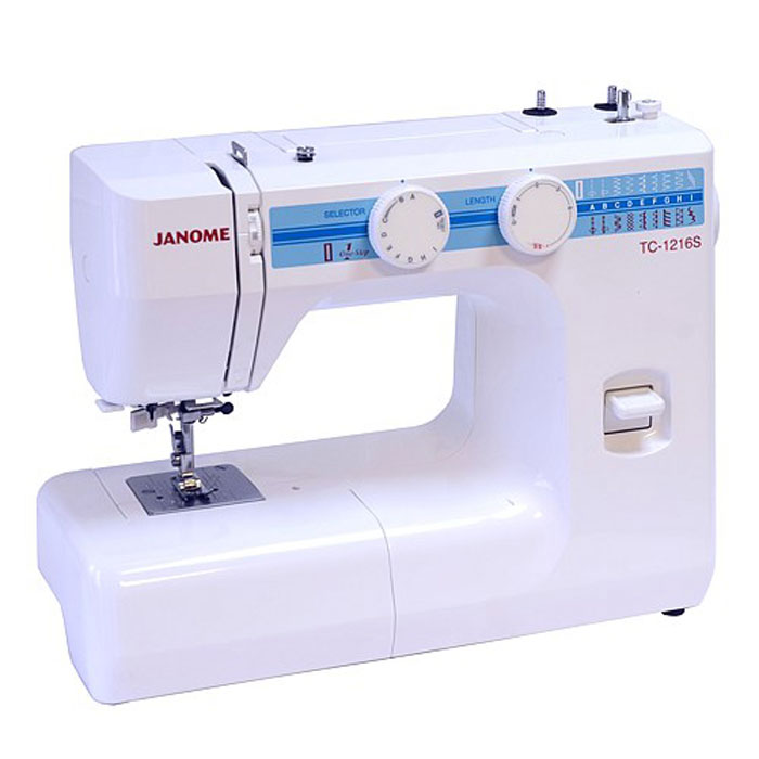 Janome TC 1216 S швейная машинаTC1216S Janome TC 1216 S швейная машинаTC1216SJanome TC 1216 S - швейная машина для шитья и ремонта одежды. Она оборудована надежным вертикальным качающимся челноком, применяемым в бытовых швейных машинах уже многие десятилетия. Данная модель очень проста в управлении. Хорошо работает с разными видами тканей - легкими, средними, тяжелыми и сверхтяжелыми. Одно из самых важных достоинств – плавная регулировка длины стежка и ширины зигзага, что обеспечивает практичность и простоту осуществления настроек. Автоматическое выметывание петель позволит вам быстро и качественно выполнить петли различной длины. Рукавная платформа служит для удобства обработки манжет, низа брюк и других трубчатых изделий. При шитье двойной иглой на швейную машину устанавливается вторая катушка.
