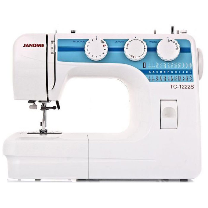 Janome TC 1222 S швейная машинаTC1222S Janome TC 1222 S швейная машинаTC1222SJanome TC 1222 S - швейная машина для шитья и ремонта одежды. Она оборудована надежным вертикальным качающимся челноком, применяемым в бытовых швейных машинах уже многие десятилетия. Конструкция швейной машинки позволяет снять часть столика, образуя удобную рукавную платформу, на которой комфортно обрабатывать манжеты, штанины и другие трубчатые детали одежды. В пенале под крышкой столика предусмотрен удобный отсек для хранений дополнительных принадлежностей. Среди строчек, которые доступны в данной модели, имеется зигзаг с разной плотностью стежков, эластичная, оверлочная, потайная подгибка, стрейчевая для трикотажа, а также несколько декоративных строчек (фестон, соты). Кроме того, машинка выполняет усиленную (тройную) прямую строчку, по виду напоминающую цепочку. Модель также укомплектована четырьмя лапками: универсальной, для втачивания молнии, автоматического выметывания петли и потайной подгибки. Установить желаемую строчку можно с...