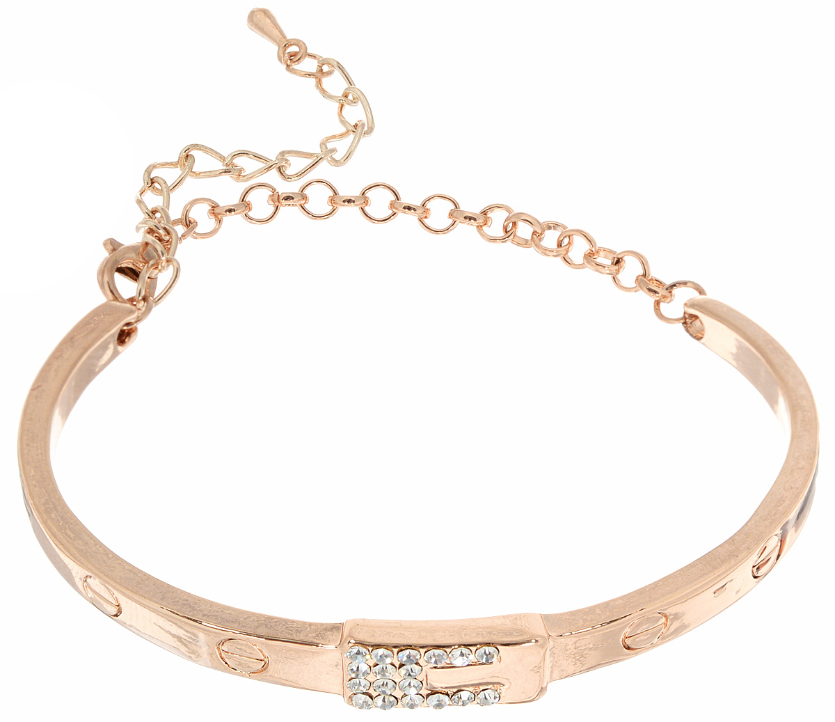 Браслет Taya, цвет: золотистый. T-B-10807T-B-10807-BRAC-GOLD Браслет Taya, цвет: золотистый. T-B-10807T-B-10807-BRAC-GOLDБраслет современного дизайна Taya изготовлен из металлического сплава. Изделие инкрустировано стразами и дополнено гравировкой. Украшение застегивается на замок-карабин с цепочкой. Оригинальный браслет придаст вашему образу изюминку, подчеркнет красоту и изящество вечернего платья или преобразит повседневный наряд.