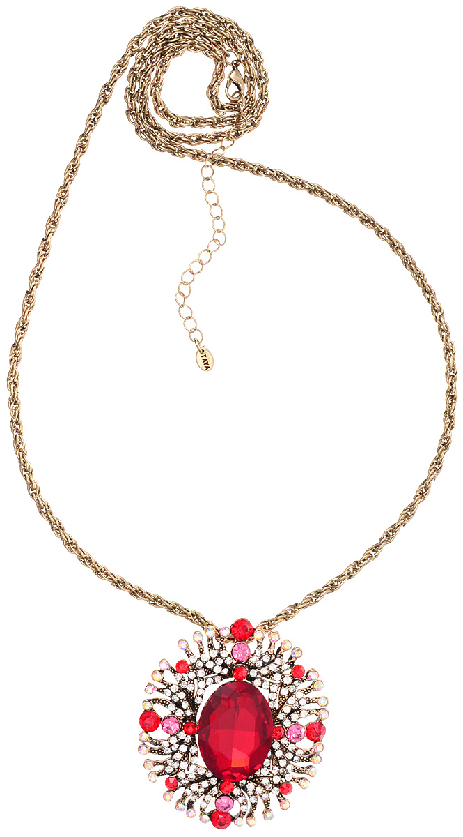 Кулон-брошь Taya, цвет: золотистый, красный, белый. T-B-10944T-B-10944-NECK-GL.RED Кулон-брошь Taya, цвет: золотистый, красный, белый. T-B-10944T-B-10944-NECK-GL.REDКулон-брошь Taya выполнен из металлического сплава и дополнен цепочкой с оригинальным плетением. Кулон инкрустирован крупным кристаллом и сияющими стразами. Кулон оснащен петлей для подвешивания и застежкой-булавкой, что делает этот аксессуар универсальным. Цепочка застегивается на замок-карабин. Длина цепочки регулируется за счет дополнительных звеньев. Кулон-брошь Taya поможет дополнить любой образ и привнести в него завершающий штрих.