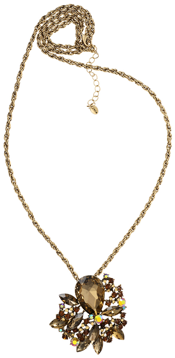 Кулон-брошь Taya, цвет: золотистый, коричневый. T-B-10925T-B-10925-NECK-GOLD Кулон-брошь Taya, цвет: золотистый, коричневый. T-B-10925T-B-10925-NECK-GOLDКулон-брошь Taya выполнен из металлического сплава и дополнен цепочкой с оригинальным плетением. Кулон инкрустирован крупным кристаллом каплевидной формы и сияющими стразами. Кулон оснащен петлей для подвешивания и застежкой-булавкой, что делает этот аксессуар универсальным. Цепочка застегивается на замок-карабин. Длина цепочки регулируется за счет дополнительных звеньев. Кулон-брошь Taya поможет дополнить любой образ и привнести в него завершающий штрих.