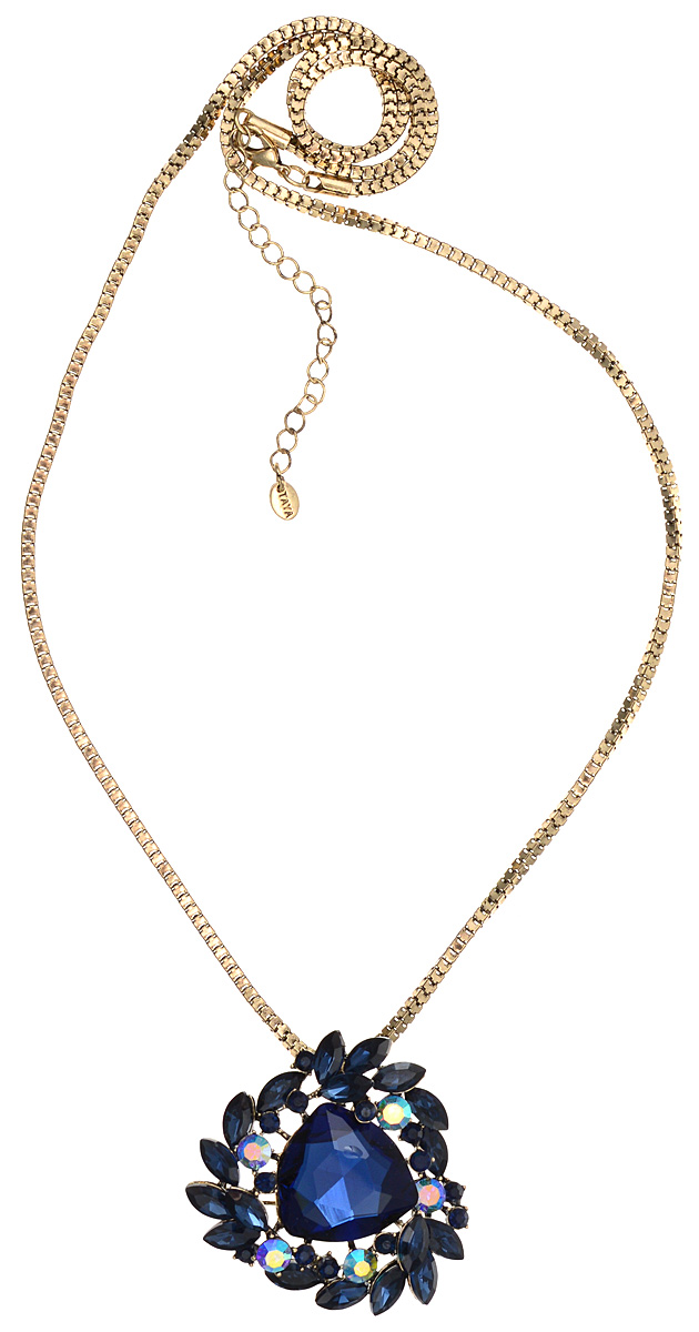 Кулон-брошь Taya, цвет: золотистый, синий. T-B-10931T-B-10931-NECK-GL.NAVY Кулон-брошь Taya, цвет: золотистый, синий. T-B-10931T-B-10931-NECK-GL.NAVYКулон-брошь Taya выполнен из металлического сплава и дополнен объемной цепочкой. Кулон инкрустирован крупным граненым кристаллом и сияющими стразами. Кулон оснащен петлей для подвешивания и застежкой-булавкой, что делает этот аксессуар универсальным. Цепочка застегивается на замок-карабин. Длина цепочки регулируется за счет дополнительных звеньев. Кулон-брошь Taya поможет дополнить любой образ и привнести в него завершающий штрих.