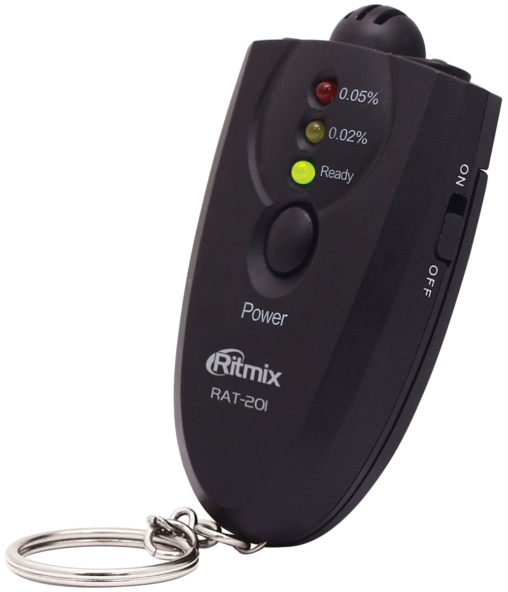 Ritmix RAT-201 алкотестер15115894 Ritmix RAT-201 алкотестер15115894Алкотестер с фонариком Ritmix RAT-201 предназначен для проведения персонального измерения концентрации алкоголя в парах выдыхаемого воздуха. Прибор пересчитывает полученные данные на концентрацию алкоголя в крови и выдает результат посредством световой индикации. Датчик: полупроводниковый Диапазон измерения: 0,00‰-1,00‰ (0,00%-0,1% BAC или 0,0 - 0,5 мг/л BRAC) Точность измерения: +/- 10% Время подготовки: до 30 с Время измерения: до 5 с