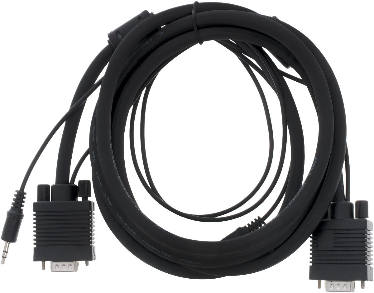 Greenconnect Premium GC-VAM2M, Black кабель VGA/3,5 мм (2 м)GC-VAM2M-2m Greenconnect Premium GC-VAM2M, Black кабель VGA/3,5 мм (2 м)GC-VAM2M-2mКабель Greenconnect Premium GC-VAM2M служит для подключения мониторов, проекторов, телевизоров и прочих видеоустройств к компьютеру. Высокое качество передачи сигнала обеспечивают ферритовые кольца, подавляющие электромагнитные помехи. На кабеле имеется дополнительный интерфейс 3,5 мм, который может использоваться для передачи аудиосигнала.