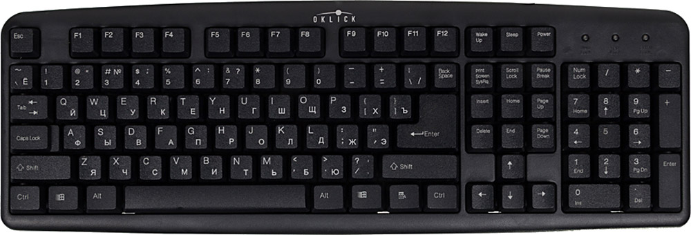 Oklick 100M, Black клавиатура654570 Oklick 100M, Black клавиатура654570Простая и доступная по цене клавиатура Oklick 100M с классическим расположением кнопок. 107 низкопрофильных кнопок обладают мягким ходом. Благодаря классической черной расцветке корпуса и кнопок клавиатура впишется в любой интерьер.