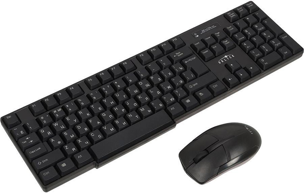 Oklick 200M, Black клавиатура + мышь654568 Oklick 200M, Black клавиатура + мышь654568Беспроводной комплект Oklick 200M – набор, который включает в себя компьютерную клавиатуру и эргономичную мышь. Компактная клавиатура с традиционной раскладкой из 104-х клавиш и оптическая мышь с разрешением сенсора 800 dpi. Набор легко подключить благодаря батарейкам типа АА и AAA. Соединение с приемником происходит в автоматическом режиме и не требует дополнительной установки драйверов. Индикаторы разряда батарей вовремя предупредят о необходимости их замены, а механические выключатели питания продлят срок службы при длительном бездействии. Сверхкомпактный USB-приемник практически незаметен при использовании.