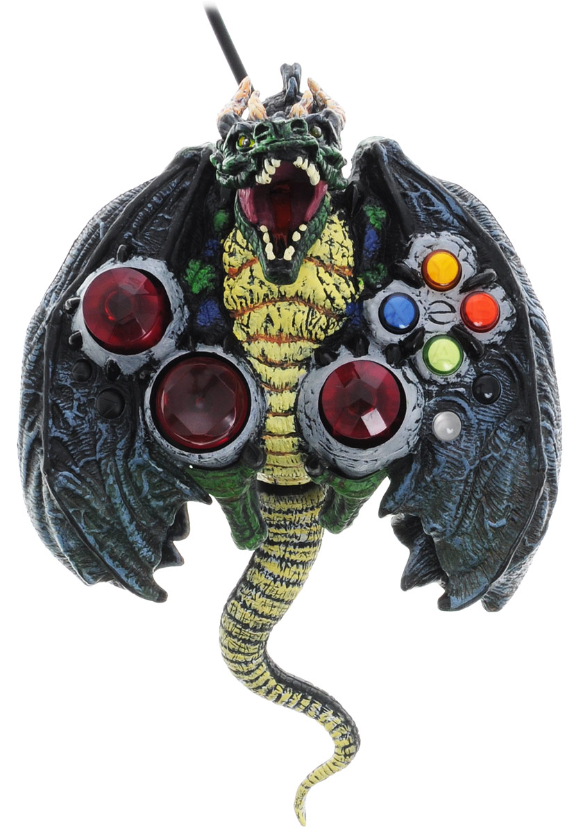 DVTech JS66 Horror Dragon геймпад для PC6930149999665 DVTech JS66 Horror Dragon геймпад для PC6930149999665С джойстиком DVTech JS66 Horror Dragon ваша игра наполнится новыми красками. Разве может она быть невыразительной, если в руках этот оригинальный девайс, обладающий собственным характером. Создается впечатление, что джойстик одет в настоящую драконью шкуру, в которую удачно интегрированы все необходимые элементы управления. Корпус джойстика обладает ребристой поверхностью, съемным резиновым хвостом и светодиодами, которые подсвечивают пасть дракона и в аналоговом режиме обеспечивают подсветку глаз.
