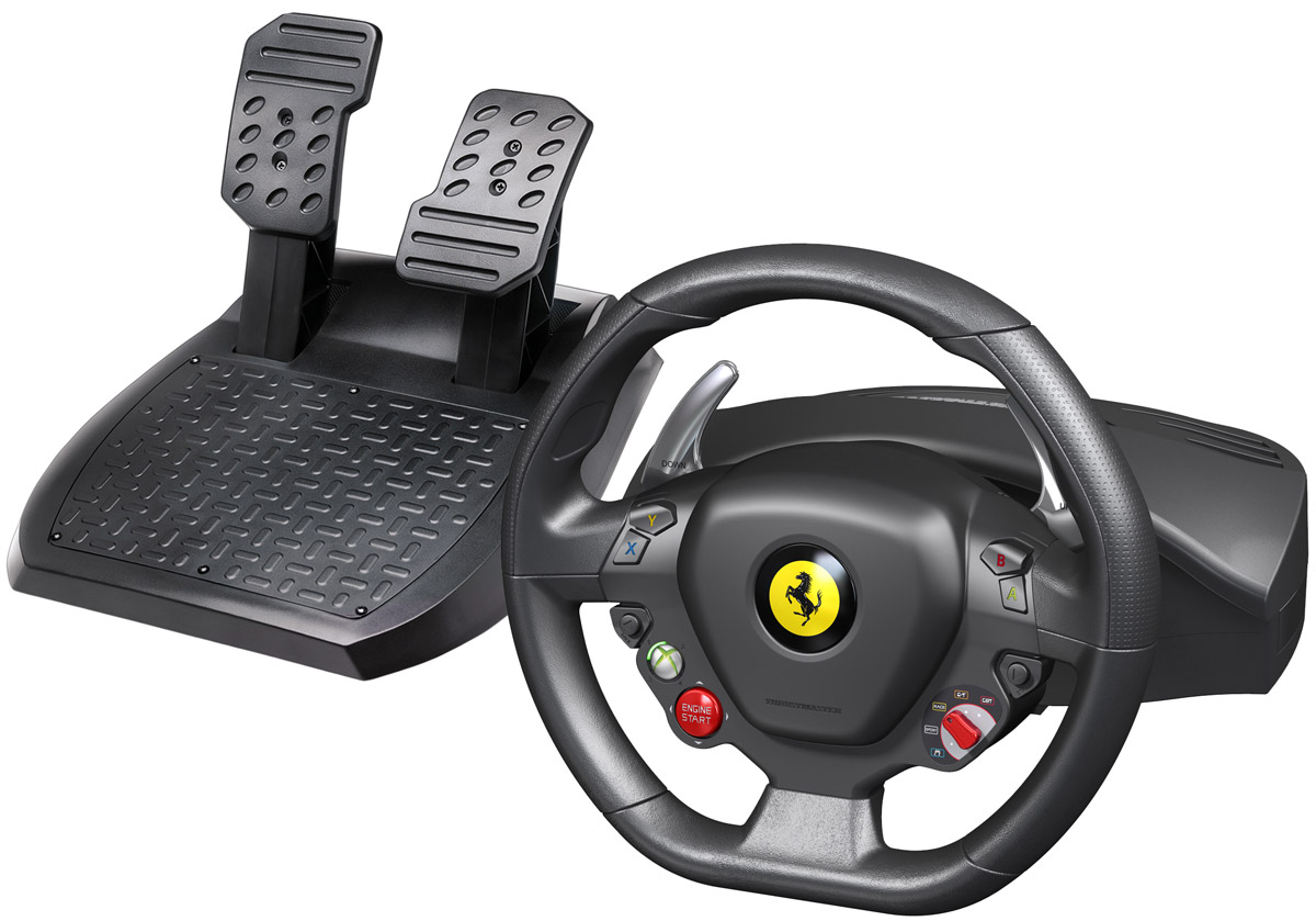Thrustmaster Ferrari 458 Italia Racing Wheel руль для PC/Xbox 360 (2960734)THR29 Thrustmaster Ferrari 458 Italia Racing Wheel руль для PC/Xbox 360 (2960734)THR29Thrustmaster Ferrari 458 Italia - проводной руль с педалями для игровых симуляторов, совместимый с Xbox 360 и ПК. Модель является немного уменьшенной (7/10) копией руля Ferrari 458 Italia из команды Forza Motorsport 4. У руля имеется обратная связь, а у педалей — различное по жесткости нажатия сопротивление. Контроллер обладает спортивным дизайном, прорезиненным покрытием для оптимального захвата и удобными размерами, его диаметр равен 28 см. Обратная связь поможет вам все больше и больше сокращать время прохождения круга, имитируя истинное чувство дороги или гоночной трассы. С ним можно не просто подчиняться законам физики, а использовать их в своих интересах. Вы прочувствуете каждое движение автомобиля в игре. С Thrustmaster Ferrari 458 Italia вы ощутите реалистичную динамику управления спорткаром. Рулевое колесо от упора до упора совершает поворот на 270 градусов, будто вы находитесь за рулем настоящего гоночного автомобиля. Также для...