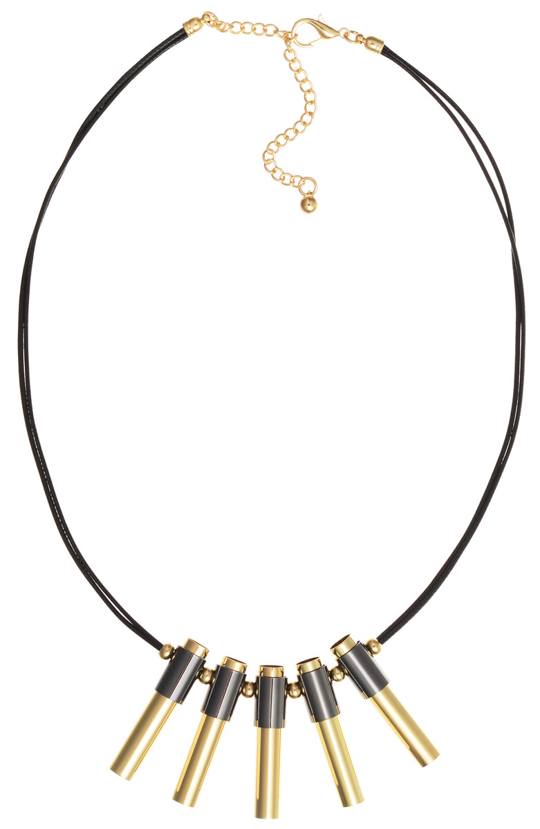 Колье Art-Silver, цвет: черный, золотистый. 51912-53951912-539 Колье Art-Silver, цвет: черный, золотистый. 51912-53951912-539Оригинальное колье Art-Silver выполнено в виде текстильного шнурка, дополненного подвесками и бусинами из бижутерного сплава. Изделие застегивается на замок-карабин с регулирующей длину цепочкой. Стильное колье станет оригинальным аксессуаром, которое подчеркнет вашу индивидуальность и неповторимый стиль.