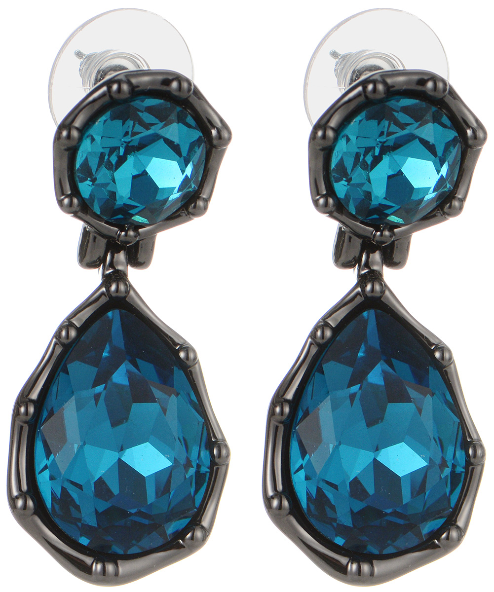 Серьги Art-Silver, цвет: черный, синий. 064683-004-1338064683-004-1338 Серьги Art-Silver, цвет: черный, синий. 064683-004-1338064683-004-1338Оригинальные серьги Art-Silver выполнены из бижутерного сплава, с легкостью завершат ваш образ. В качестве основы украшения использован замок-гвоздик с фиксатором из металла и пластика. Серьги дополнены оригинальными подвесками с кристаллами синего цвета. Стильные серьги придадут вашему образу изюминку, подчеркнут красоту и изящество вечернего платья или преобразят повседневный наряд.